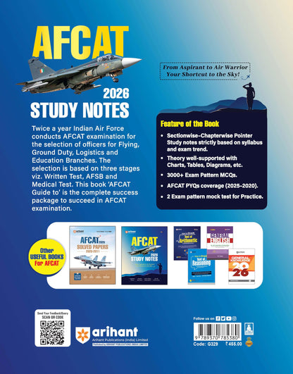 Arihant AFCAT 2026 | Study Notes | Complete Theory, 2500+ Prctice MCQs | AFCAT Solve Papers (2025–2020) & 2 Mock Tests | For Flying, Technical & Non-Technical Branches | English Medium