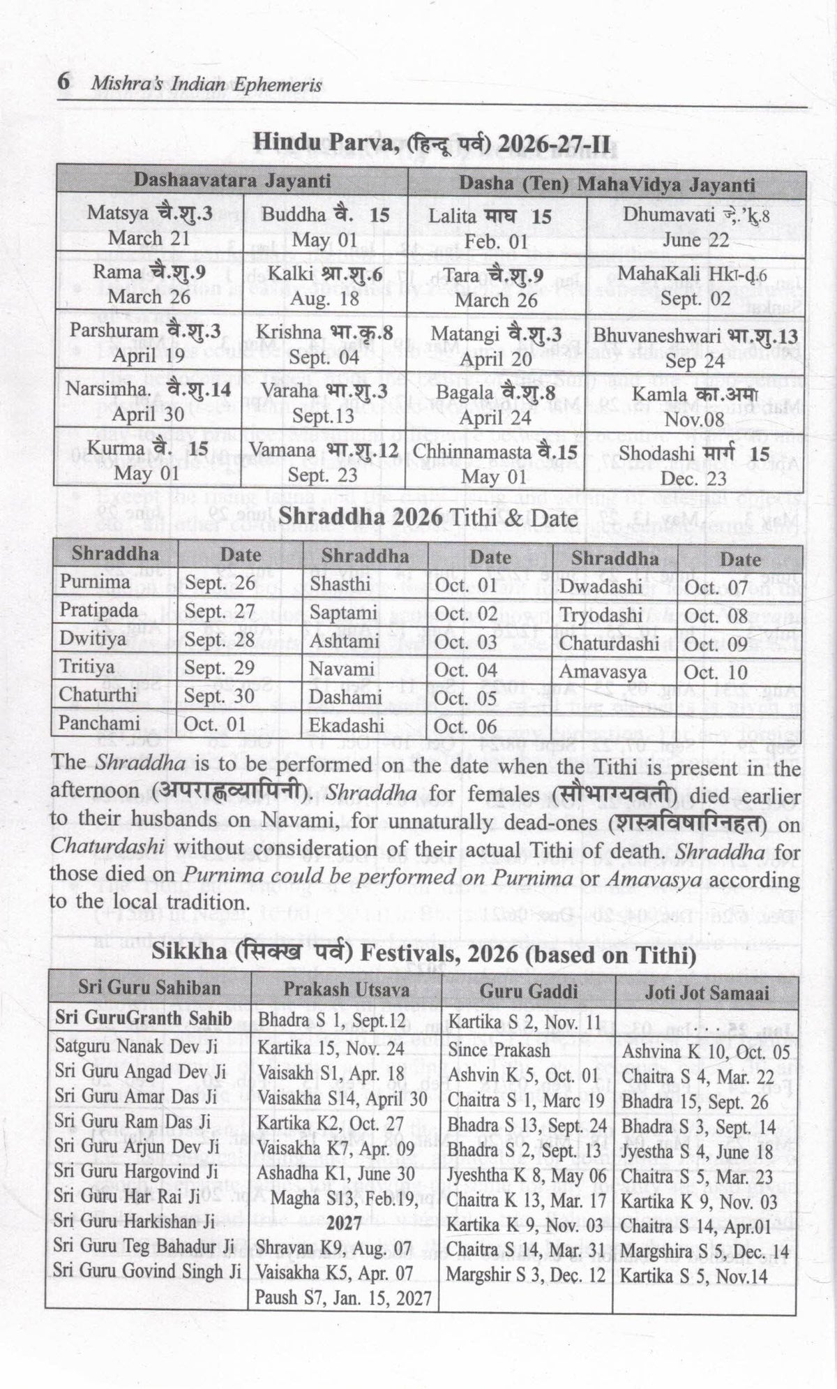 Mishras Indian Ephemeris 2026 Chitrapaksha Ayanamsha Rashtriya Rajdhani Panchang Samvat 2083 Daily Planetary Positions Jyotish Ganit Reference Guide Vedic Astrology Book
