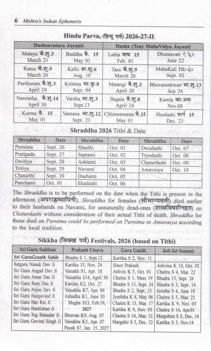 Mishras Indian Ephemeris 2026 Chitrapaksha Ayanamsha Rashtriya Rajdhani Panchang Samvat 2083 Daily Planetary Positions Jyotish Ganit Reference Guide Vedic Astrology Book