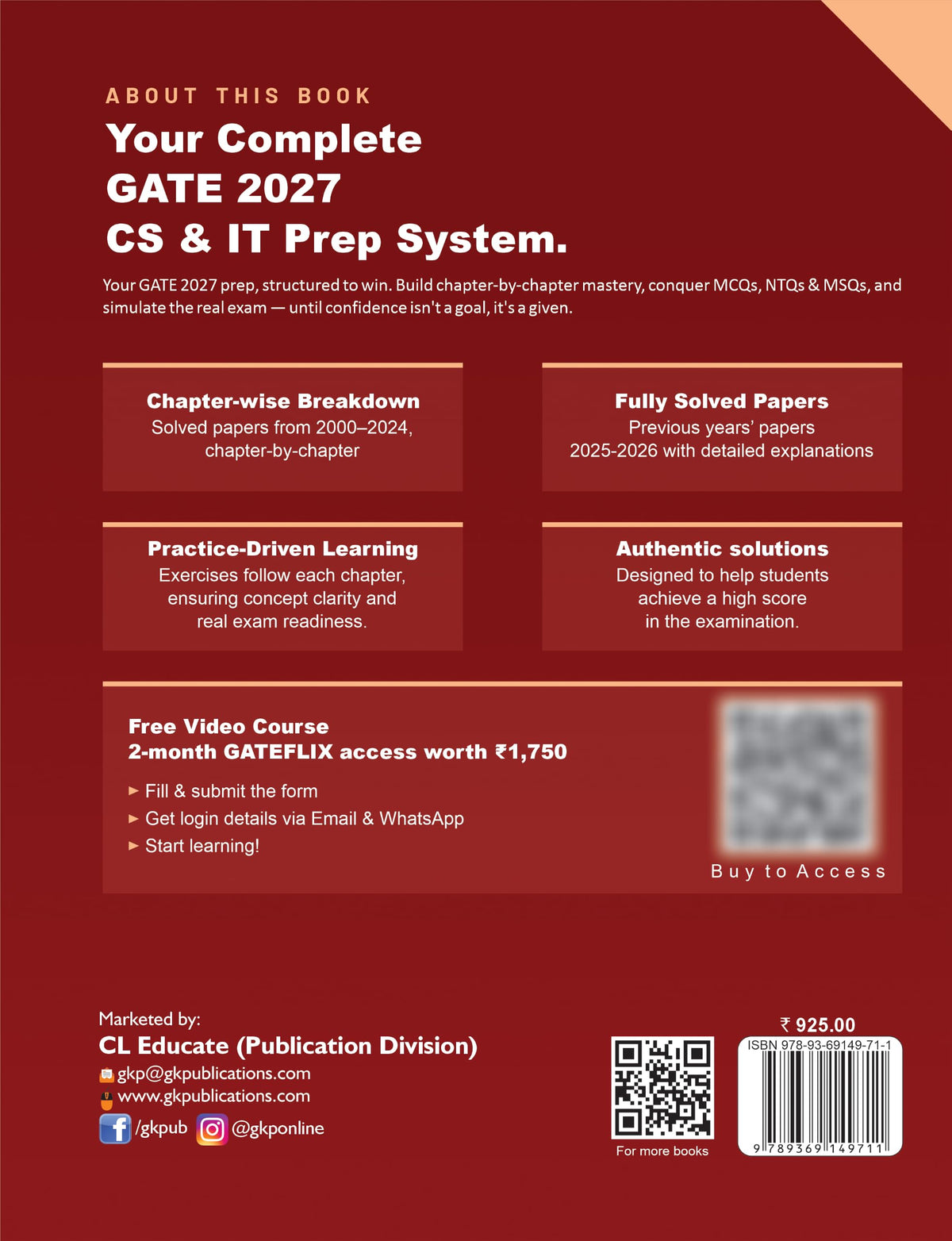 GATE CS/IT 2027 : Computer Science & Information Technology Chapter-wise Solved Papers (2000–2026) | Includes 2026-2025 Latest Solved Papers | 25 Years Chapterwise PYQs | 2700+ MCQs, NTQs & MSQs