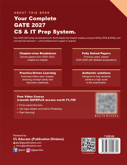 GATE CS/IT 2027 : Computer Science & Information Technology Chapter-wise Solved Papers (2000–2026) | Includes 2026-2025 Latest Solved Papers | 25 Years Chapterwise PYQs | 2700+ MCQs, NTQs & MSQs