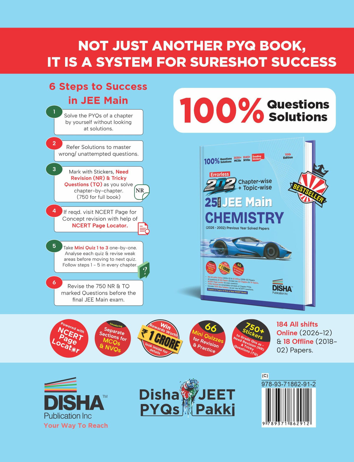 Disha Errorless 202 Chemistry Chapter-wise & Topic-wise 25 Year JEE Main Previous Year Solved Papers (2026 - 2002) 10th Edn |100% New Syllabus JEE MAINS PYQ Book with Detailed Solutions | For JEE 2027