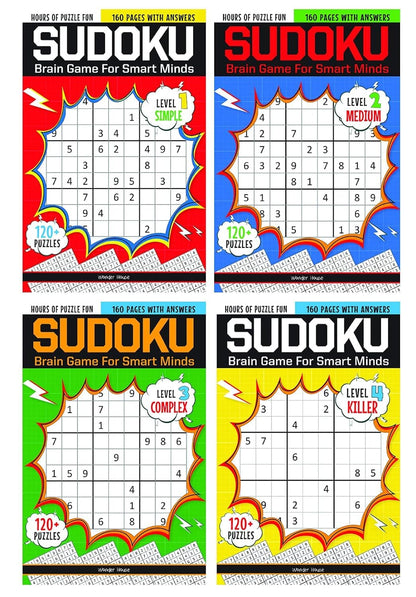 Sudoku-Brain Games For Smart Minds Box Set of 4 Books : Brain Booster Puzzles for Kids,480+ Fun Game