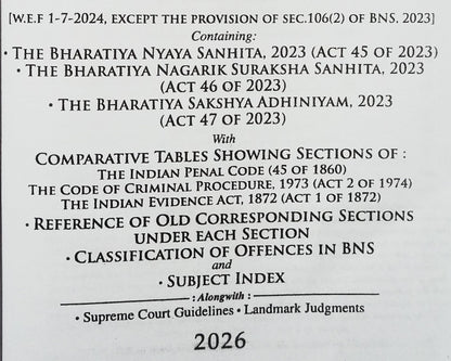 New Criminal Laws | Criminal Manual – Criminal Major Acts | Edition 2026 | Bharatiya Nyaya Sanhita 2023, Bharatiya Nagarik Suraksha Sanhita 2023 & ... Major Acts (New Criminal Laws 2026 Edition))