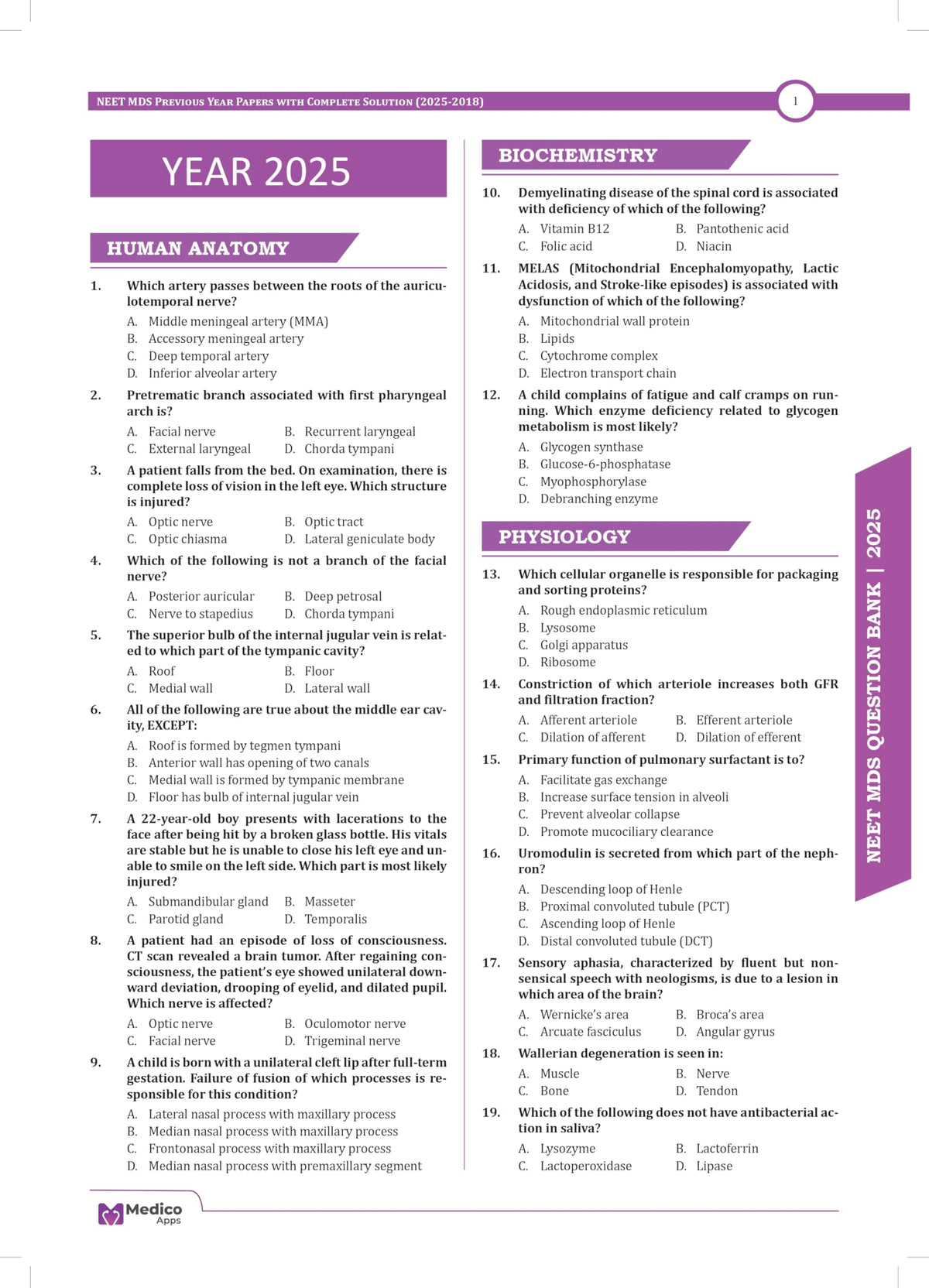 NEET MDS Previous Year Question Paper (2018-2026) Authentic NEET MDS Exam Question, Solution with Complete Explanation