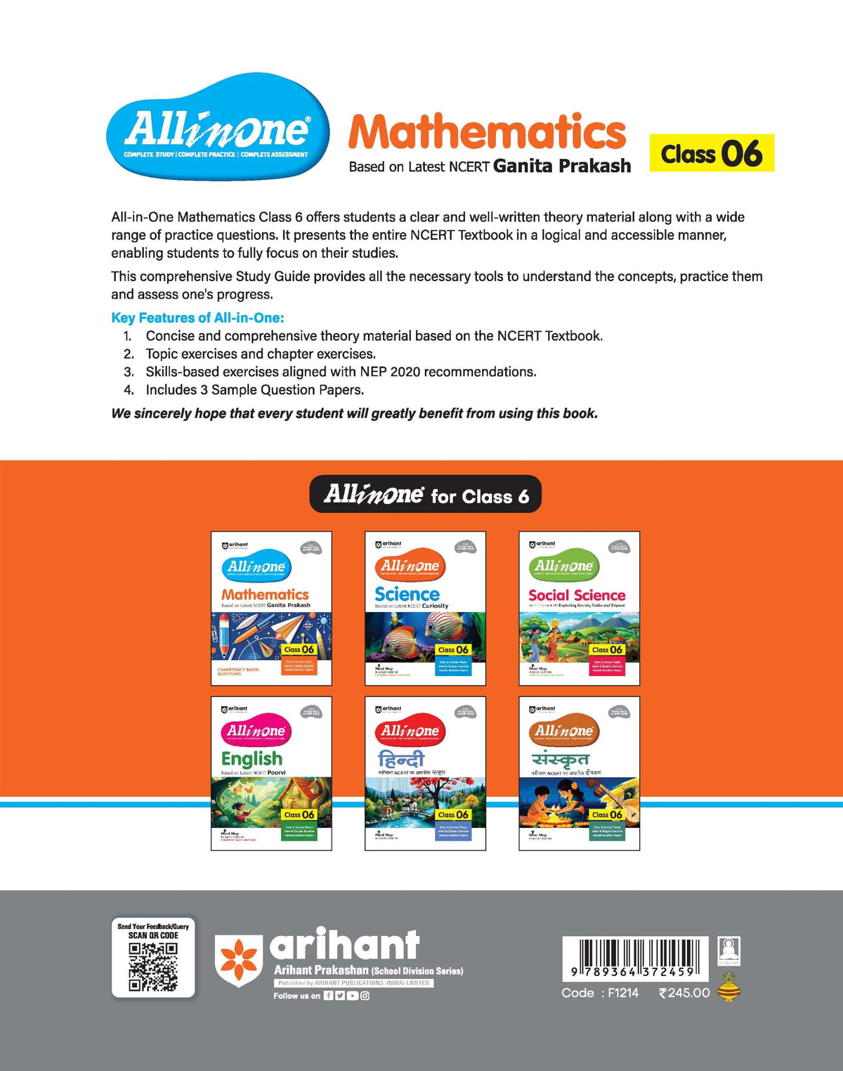 Arihant All in One Mathematics Class 6 for CBSE Exam 2025-26 | Based on the latest NCERT Ganita Prakash | Competency-Based Questions for Class 6 | ... Study, Complete Practice, Complete Assessment