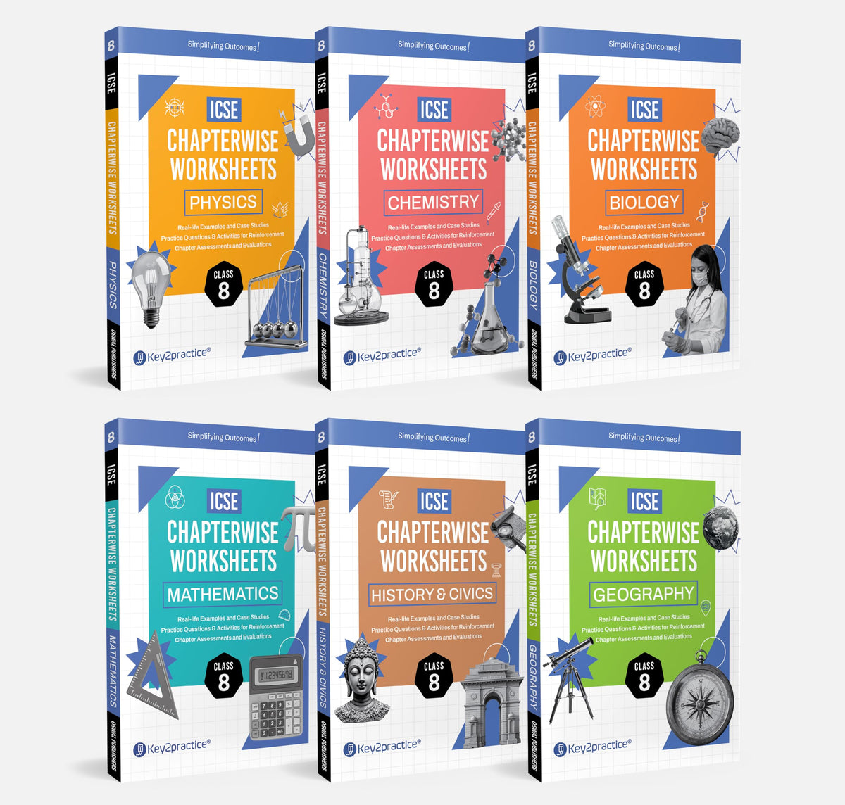 Gurukul by Oswal Chapterwise Worksheets ICSE Class 8 Bundles (Set of 6) Exam 2026 : Physics, Chemistry, Maths, Biology, History & Civics, Geography, Practice Qs, Case Studies, Chapter Assessment