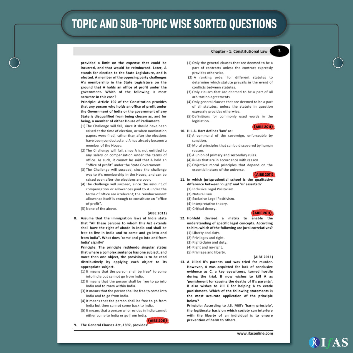 AIBE Exam Books 2026 | 16 Years (2011–2026) AIBE Previous Question Paper Solved with Detailed Solutions | Topicwise PYQ Book for All India Bar Examination | IFAS