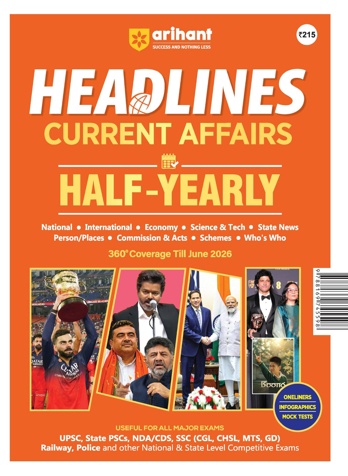 Arihant Headlines Speedy Current Affairs Half-Yearly 2026 (January-June) | National & International Events, Acts & Who's Who | One-Liners, Infographics | For UPSC, SSC, Banking, Railway & State Exams