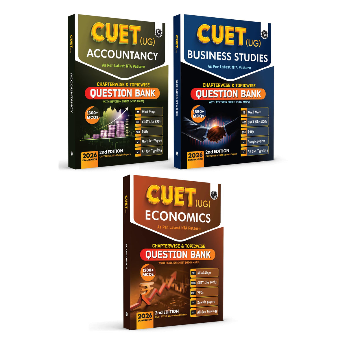 PW CUET (UG) Accountancy, Business Studies & Economics Combo Set of 3 Books Chapterwise & Topicwise Question Bank For 2026 Exam | Theory, Exercise, PYQ (2025-2022) & Mock Tests