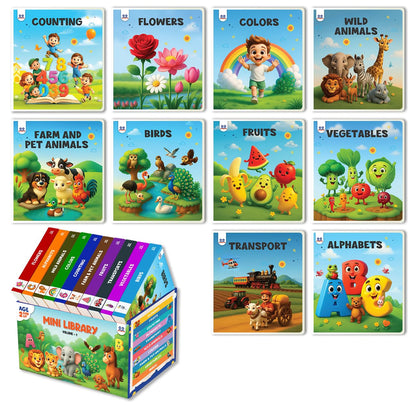 My First Library Box Set 10 Board Books | Premium Quality Kids Books for 1 Year – 4 Year Old | Early Learning Books – Alphabets, Numbers, Colours, Fruits, Flowers, Birds, Transport, Pet & Wild Animals
