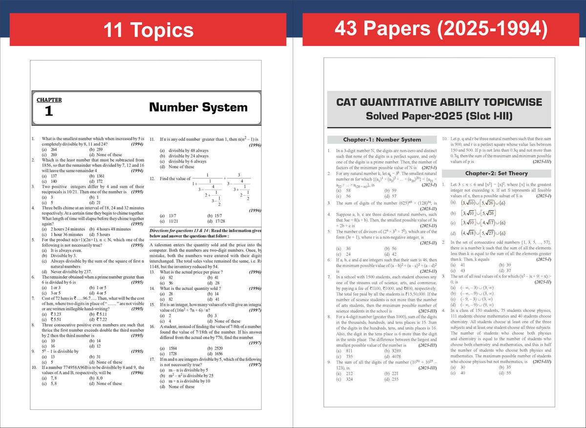 Disha 43 Topic-wise CAT Quantitative Ability (QA) Previous Year Solved Papers (2025 - 1994) 19th edition | Previous Year Questions PYQs for CAT 2026