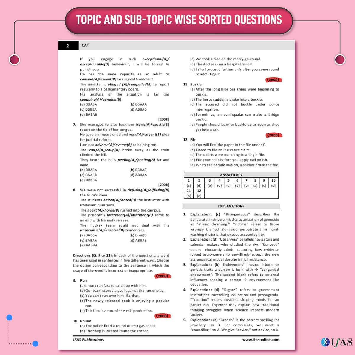 CAT Books 2026 | Chapter-Wise & Topic-Wise CAT 25 Years Solved Papers with Detailed Solutions | Best CAT PYQ Book for Exam Preparation | IFAS Publications