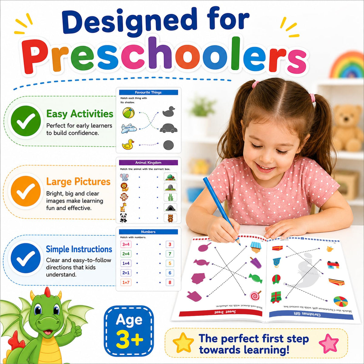 Matching Basic Skills Book for Kids 3+ | Fun Early Learning Activity Book with Shapes, Colors, Numbers & Patterns | Preschool Workbook | Best Educational Gift for Children