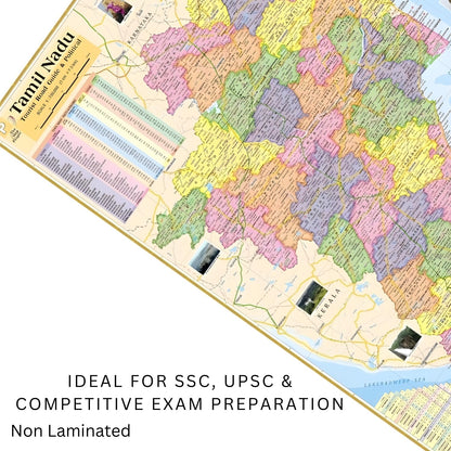 Tamil Nadu State Map in English Language,Size: 40"x28"inch. With Important Fact and Figure. Office Use,Tourism Purpose, Students and Aspirants of UPSC,PCS,SSC,RAILWAY Exam and Other Competitive Exam
