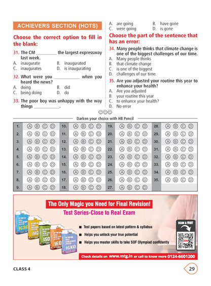 MTG International English Olympiad (IEO) Workbook Class 4 - Chapter-wise MCQs with Achievers Section - SOF Olympiad Books For 2026-27 Exam