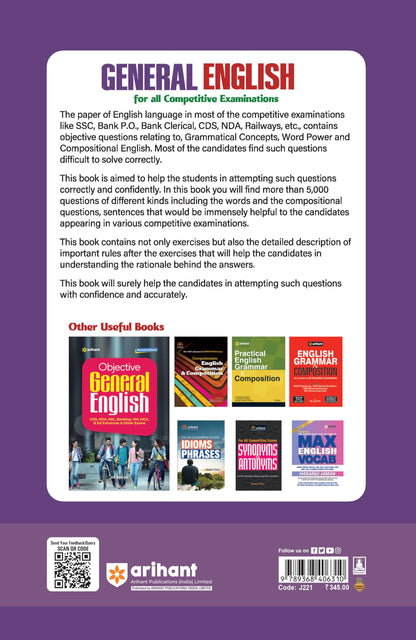 Arihant General English Book 2025 | For SSC, Banking, UPSC, NDA, CDS, CUET & Other Competitive Exams | 5000+ Practice Questions & 10,000+ Words and Sentence Structures | English Medium