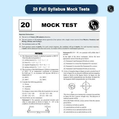 PW 20 NEET Dream 720 Mock Tests For 2025-2026 Exams As Per New Exam Pattern (180 Questions) | Full Syllabus Tests to All NEET Twist of Physics, Chemistry and Biology [Paperback] PW