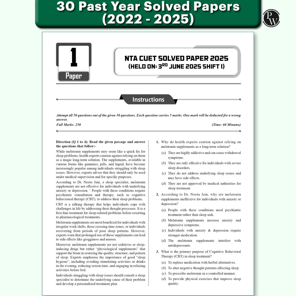 PW CUET UG Entrance Exam Books 2026 –GT & English Language | 40 Past Years Solved Papers (2025–2022) | 2200+ MCQs Question Bank | CUET UG Previous Year Papers | Mock Tests | Latest NTA Pattern