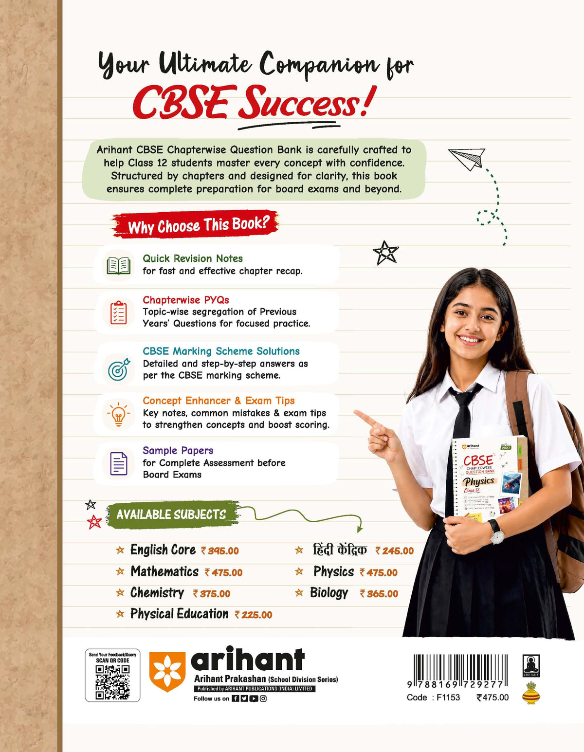 Arihant CBSE Question Bank Class 12 Physics For Board Exam 2027 | Chapterwise PYQs (2026–2016) with Revision Theory, Detailed Solutions, Exam Tips & Sample Papers As per Latest CBSE Syllabus