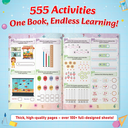 555 Maths Activity Book for Kids Ages 5-10 Years, Fun Math Puzzles, Shapes, Numbers, Brain Games & Practice Sheets, Educational Learning Workbook