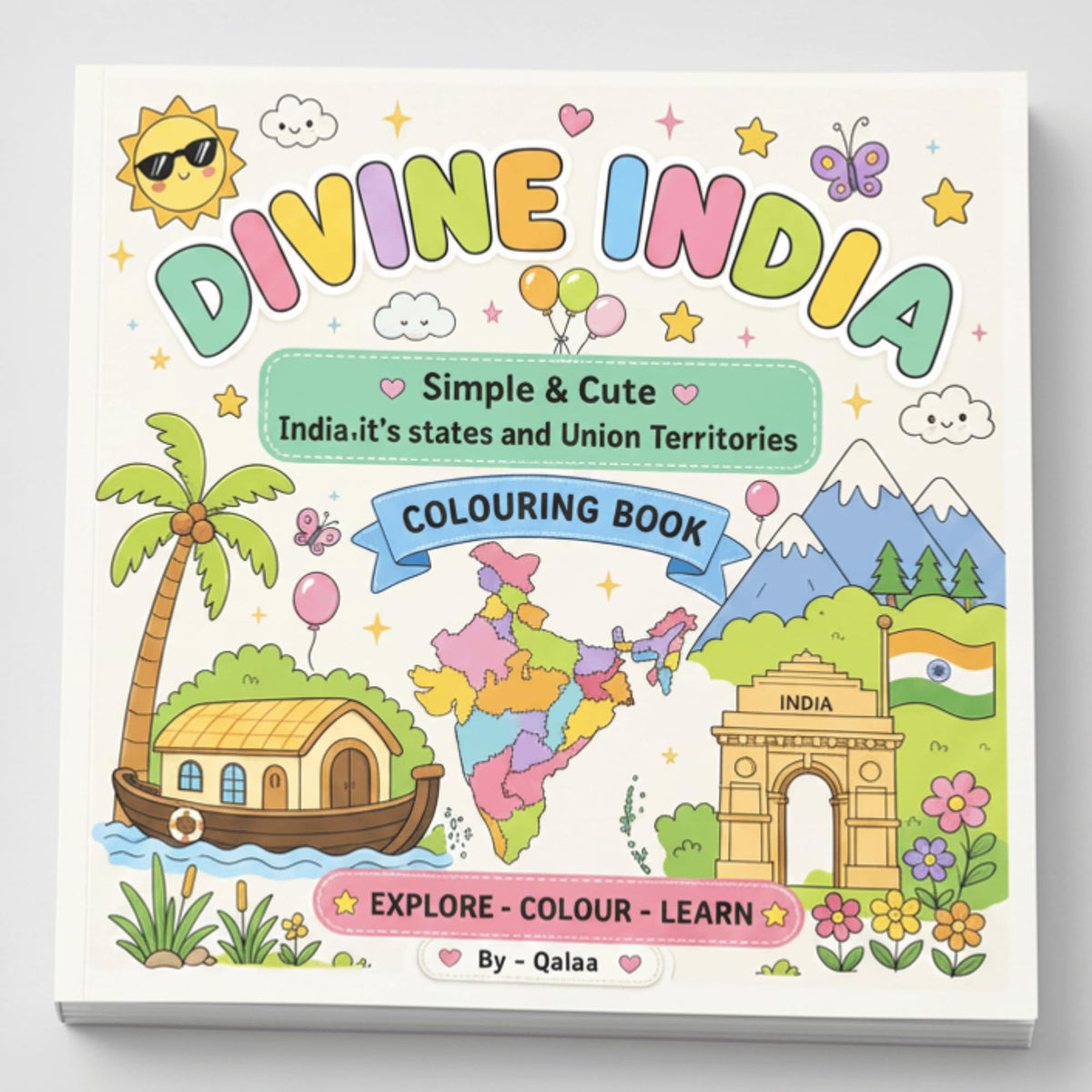 DIVINE INDIA Colouring Book for Adults & Kids | Relaxing Colouring Journey Through India's 28 States & 8 Union Territories | Explore India's Culture | Cute & Easy Designs | 8 x 8 Inch