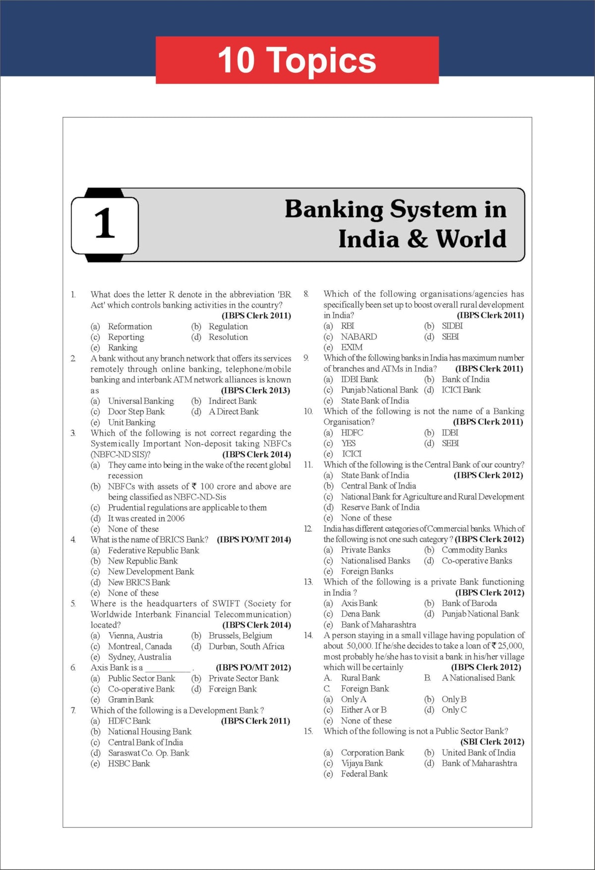 Disha 94 Topic-wise General/ Banking/ Economy Awareness Previous Year Question Bank for IBPS/ SBI/ RRB/ RBI Bank Clerk/ PO Prelim & Main Exams (2010 - 2026) 10th Edn | 100% Solved GK PYQs