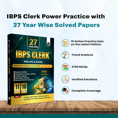 PW IBPS Clerk 27 Year-wise Prelims & Mains Previous Year Solved Papers Till Nov 2025 with 15 Online CBT Tests For Exam 2026-27 | 3750 PYQs | English Edition
