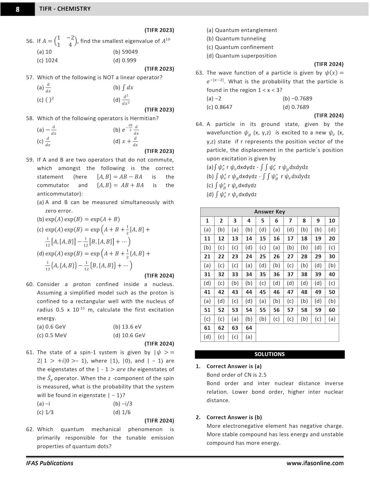 TIFR Chemistry PYQ Book 2026 | Previous Year Questions (2010–2024) with Detailed Solutions | Topic & Sub-Topic wise Sorted PYQs | Best Seller PYQ Book for Chemistry Entrance Exams | IFAS Publications