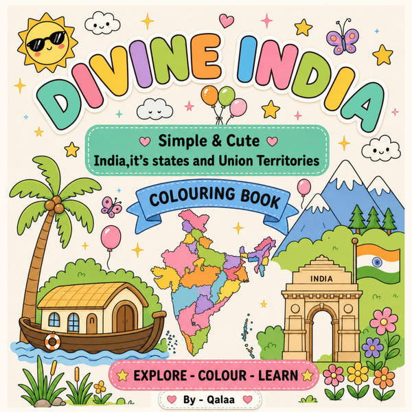 DIVINE INDIA Colouring Book for Adults & Kids | Relaxing Colouring Journey Through India's 28 States & 8 Union Territories | Explore India's Culture | Cute & Easy Designs | 8 x 8 Inch