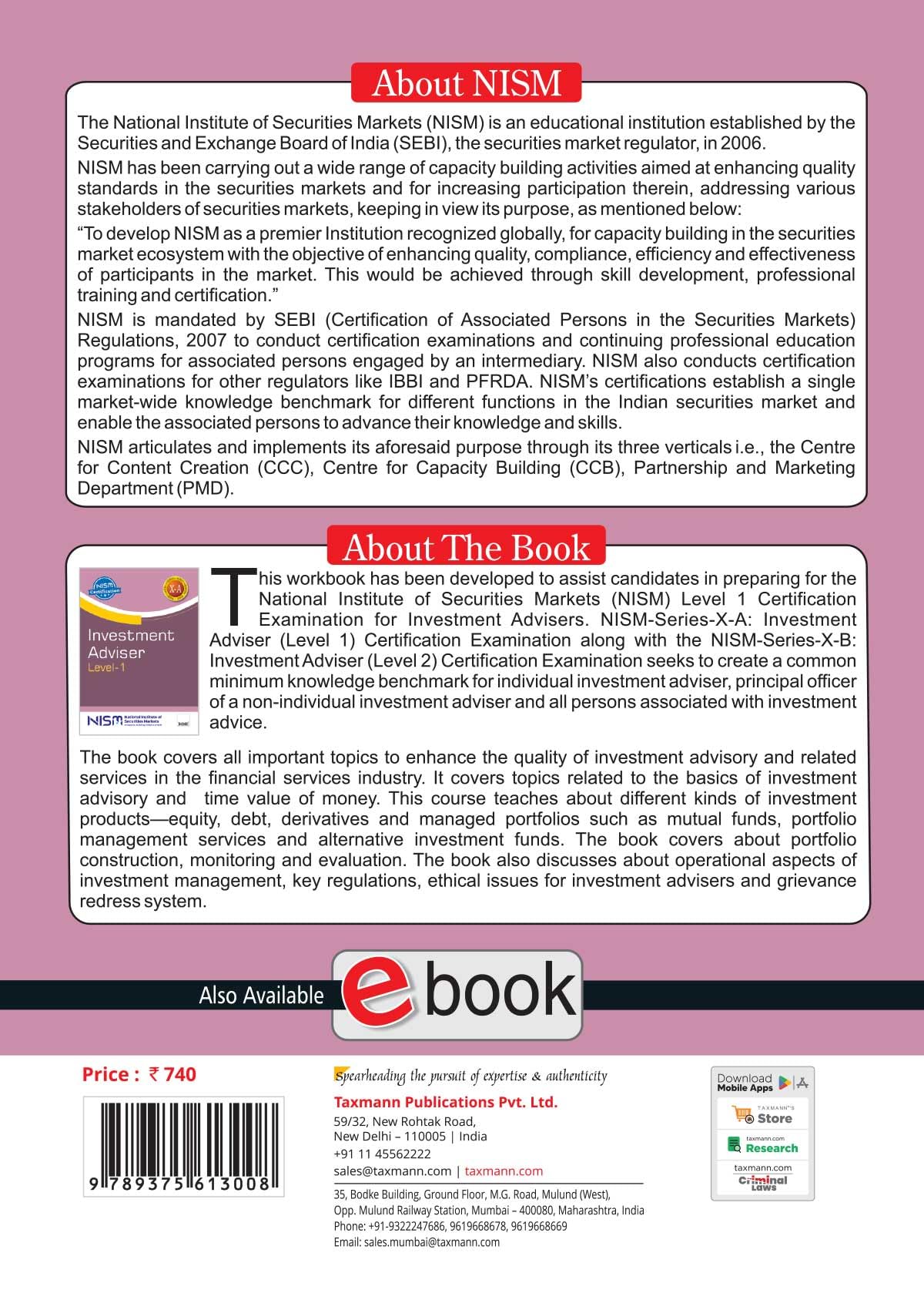 NISM X Taxmann's Investment Adviser (Level 1) – Spanning Financial Planning | Investment Products | Portfolio Management | Regulation—Across 6 Modules & 20 Chapters