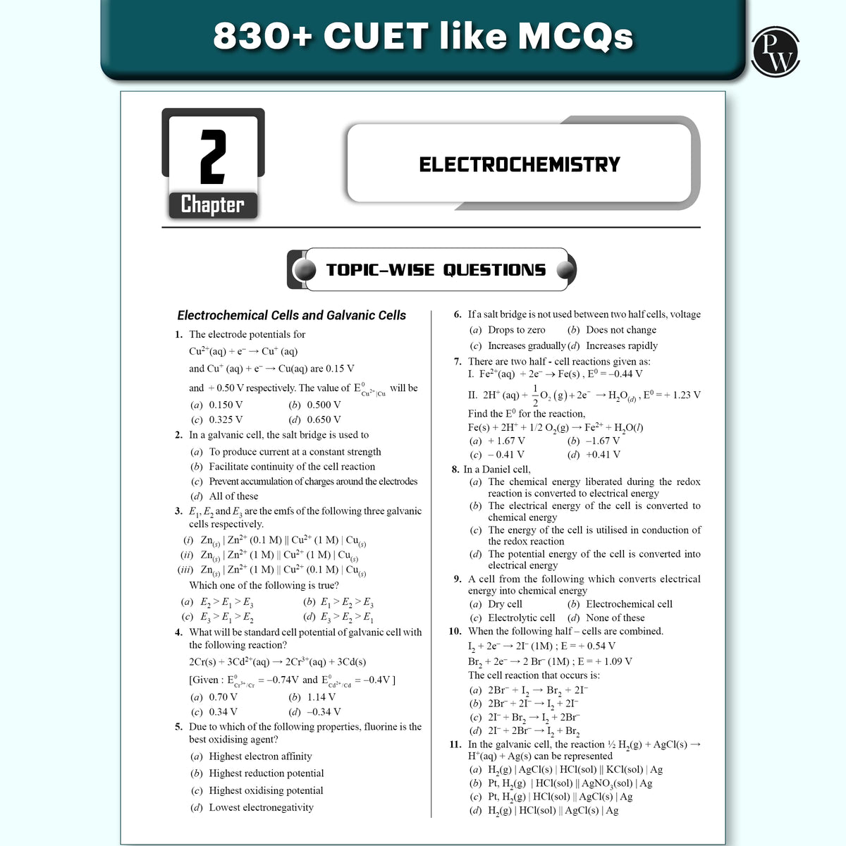 PW CUET UG Entrance Exam Books 2026 – Chemistry | Chapterwise & Topicwise MCQs Question Bank | Theory + Exercises | CUET UG PYQ (2025–2022) | Mock Tests | Latest NTA Pattern