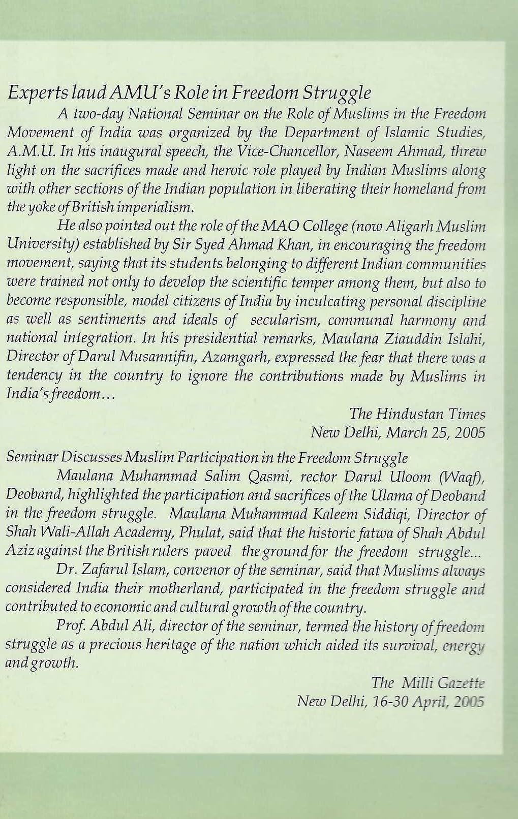 Role of Muslims in the Freedom Movement of India