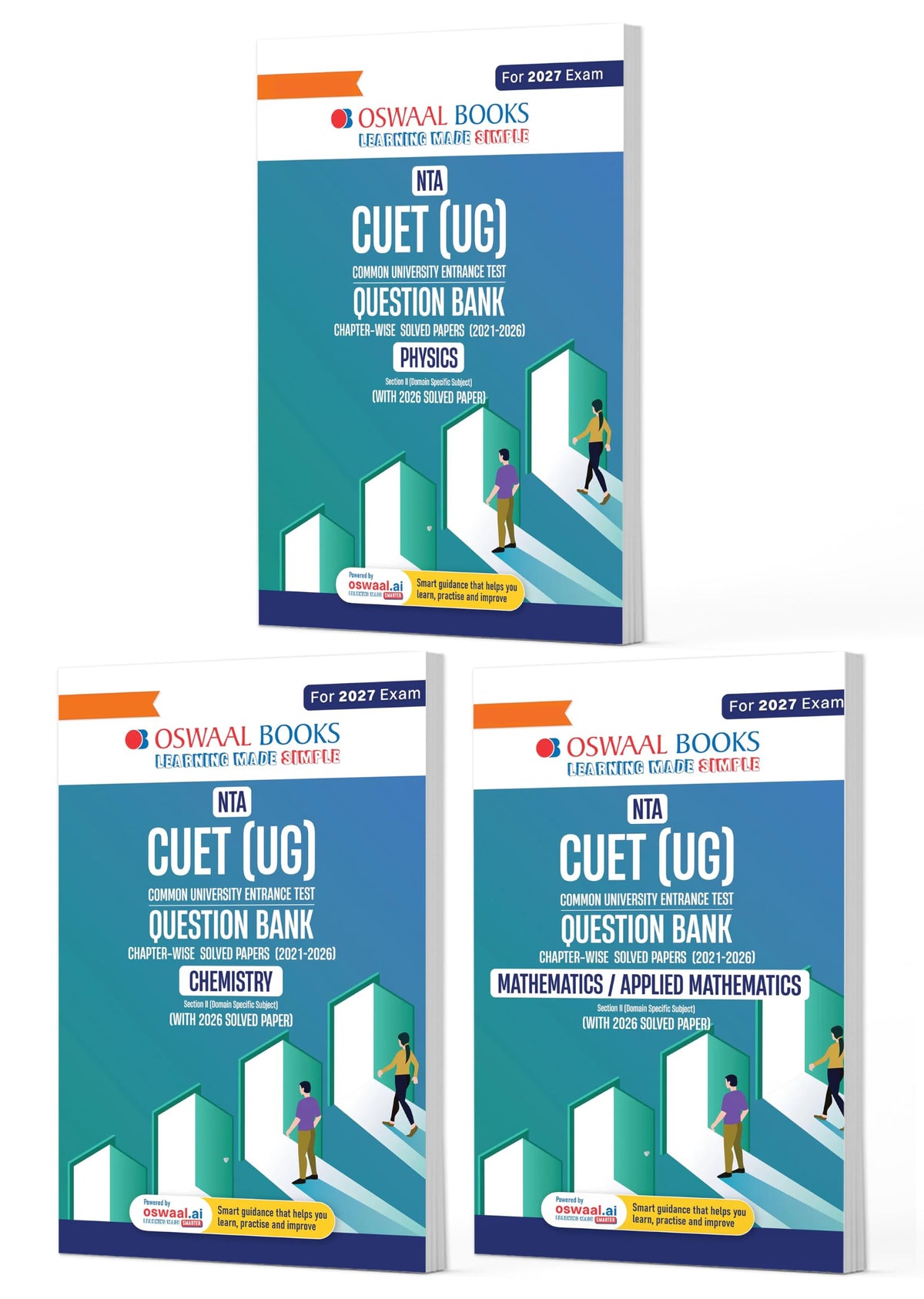 Oswaal NTA CUET (UG) Chapter-wise Solved Papers Question Bank | Physics, Chemistry & Maths | Set of 3 Books | With Solved Paper 2026 | For 2027 Exam | With Oswaal AI