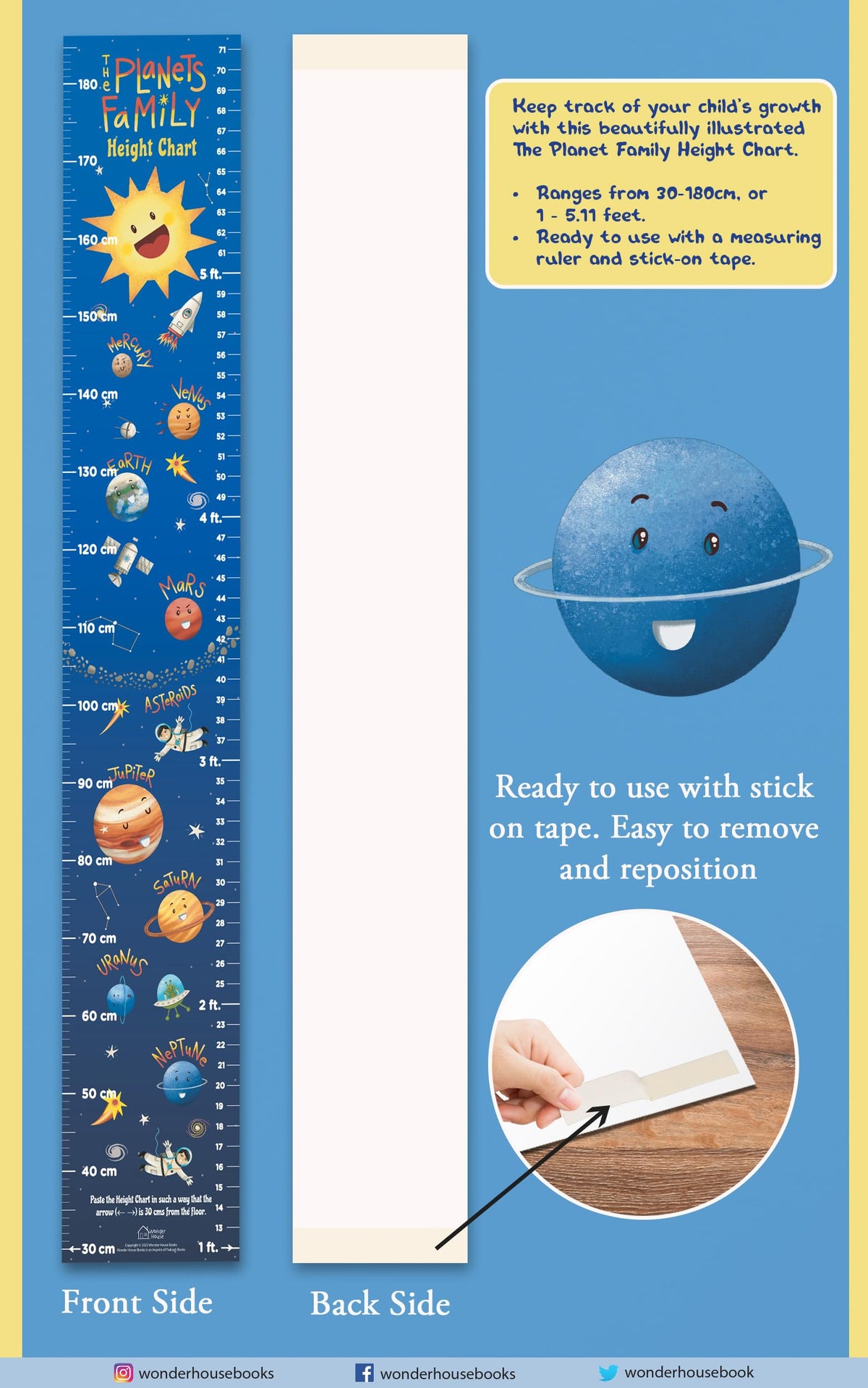The Planets Family Height Chart (Kids' Height Chart | Height Measuring Scale Sticker | Height Chart Wall Sticker for Children | Nursery Decoration)