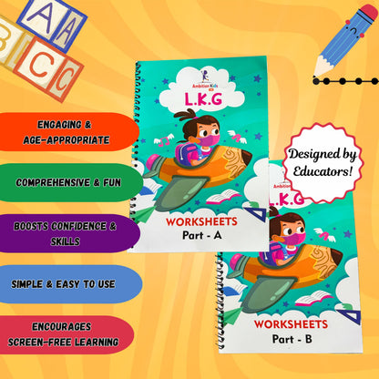 AmbitionKids - Preschool LKG Worksheets - Part A & B - 150+ Pages for Alphabet, Math, Phonics, Shapes, and Early Learning Success