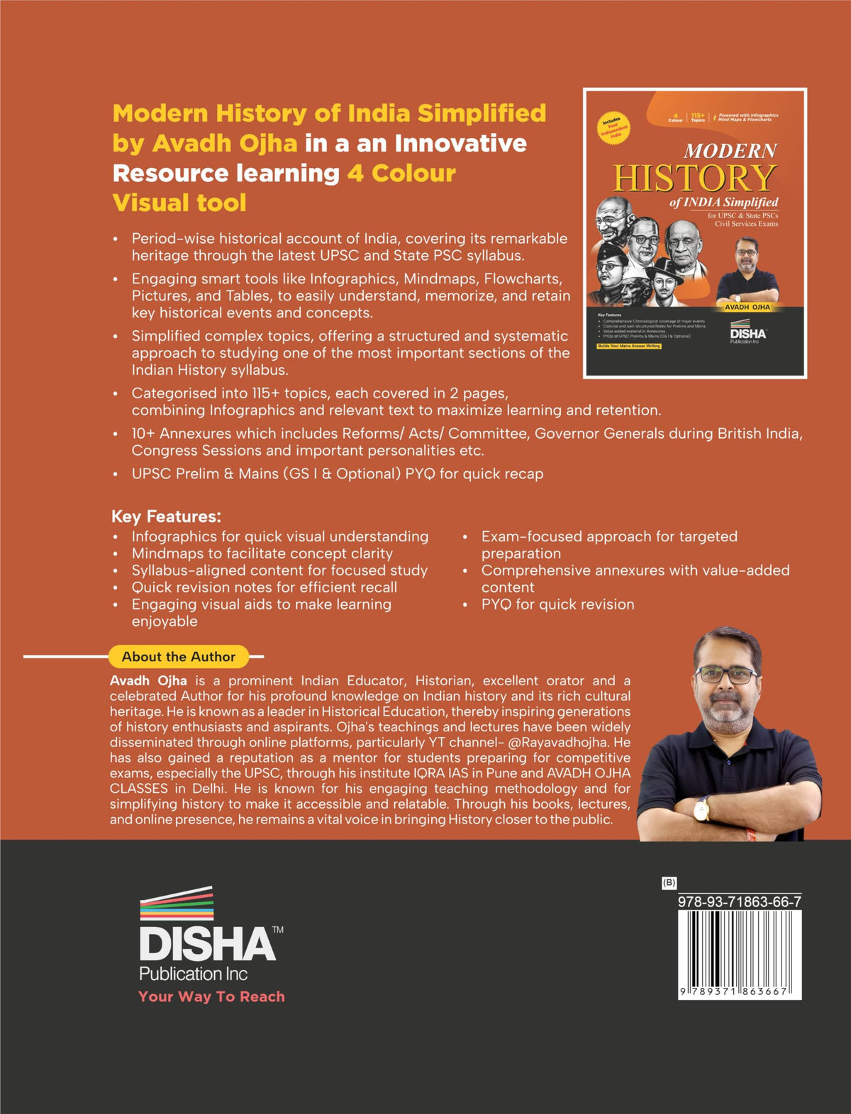 Disha Modern History of India Simplified by Avadh Ojha for UPSC & State PSC Civil Services Exams | 4 color Book Powered with Infographics, Mindmaps, Pictures & Tables | Includes Post Independent India
