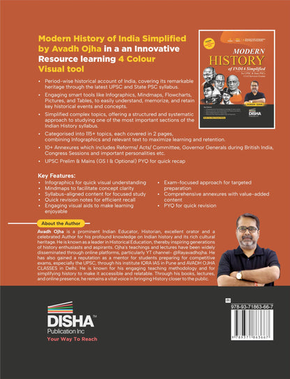 Disha Modern History of India Simplified by Avadh Ojha for UPSC & State PSC Civil Services Exams | 4 color Book Powered with Infographics, Mindmaps, Pictures & Tables | Includes Post Independent India