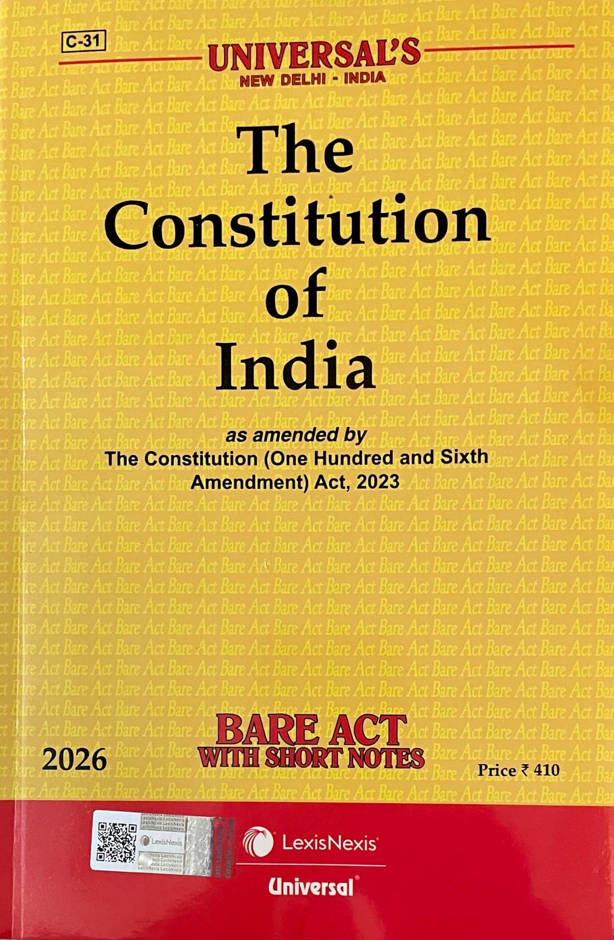 Universal Constitution of India 2026 Bare act latest edition
