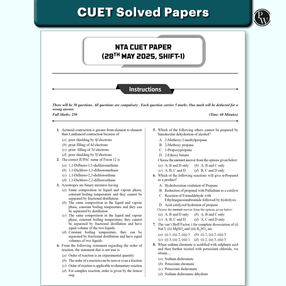 PW CUET UG Entrance Exam Books 2026 – Chemistry | Chapterwise & Topicwise MCQs Question Bank | Theory + Exercises | CUET UG PYQ (2025–2022) | Mock Tests | Latest NTA Pattern