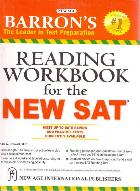 Barrons Reading Workbook for the New SAT by Brian W. Stewart (Author) book cover