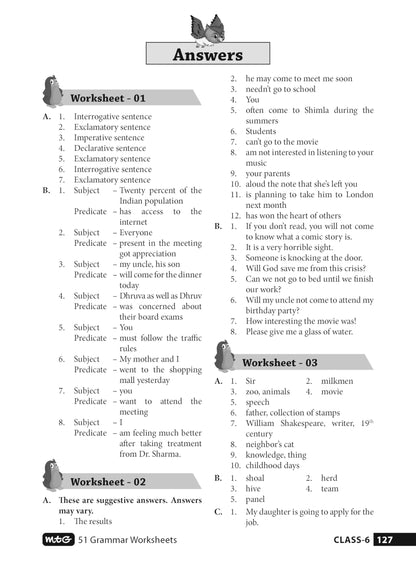 MTG 51 English Grammar Worksheets Class 6 – Grammar Work books to practice English concepts in interactive way (Based on CBSE/NCERT)