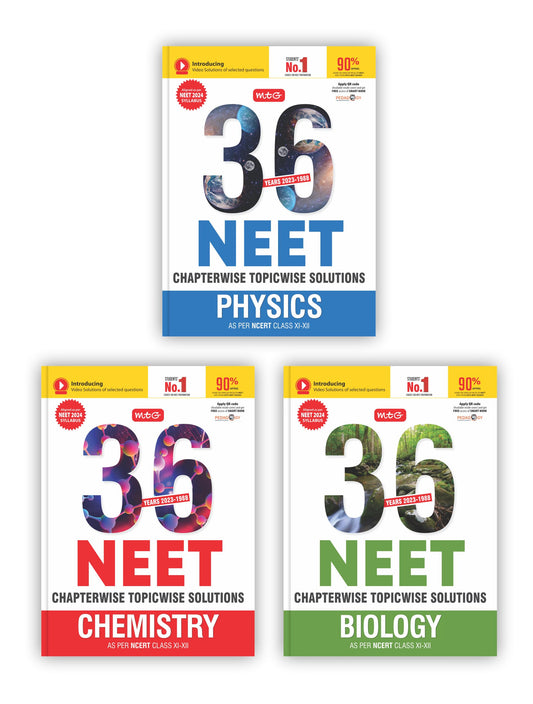MTG 36 Years NEET Previous Year Solved Question Papers with NEET PYQ Chapterwise Topicwise Solutions - Physics, Chemistry & Biology For NEET Exam 2024 As Per NMC NEET Rationalised Syllabus | Get Free access of Smart Book 