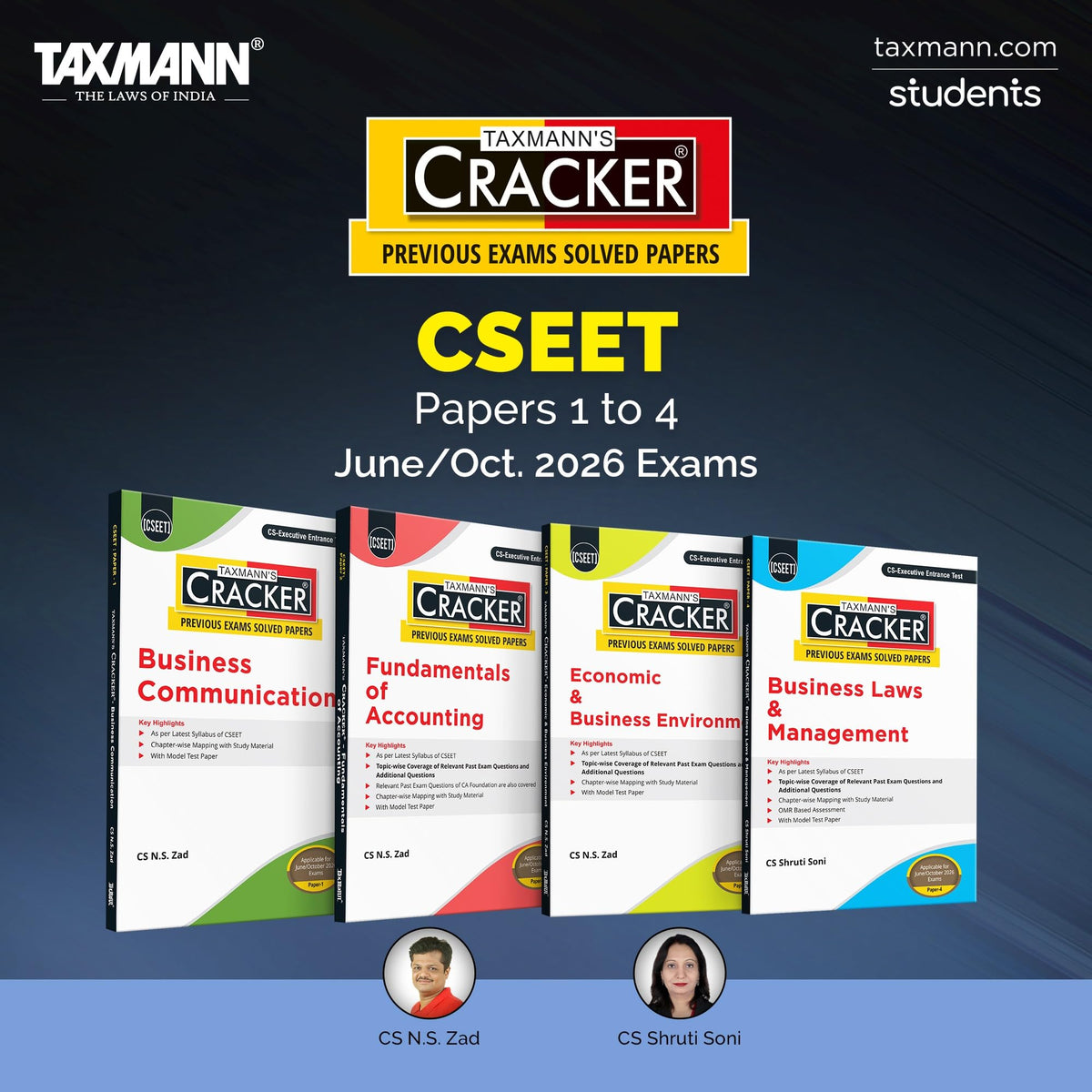 Taxmann's CRACKER Combo for CSEET | June/Oct. 2026 Exams – Papers 1 to 4 | CRACKER Series | BCOM, FOA, E&BE, and BL&M | March/May 2026 Editions | Set of 4 Books