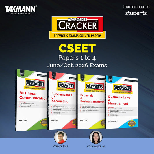 Taxmann's CRACKER Combo for CSEET | June/Oct. 2026 Exams – Papers 1 to 4 | CRACKER Series | BCOM, FOA, E&BE, and BL&M | March/May 2026 Editions | Set of 4 Books