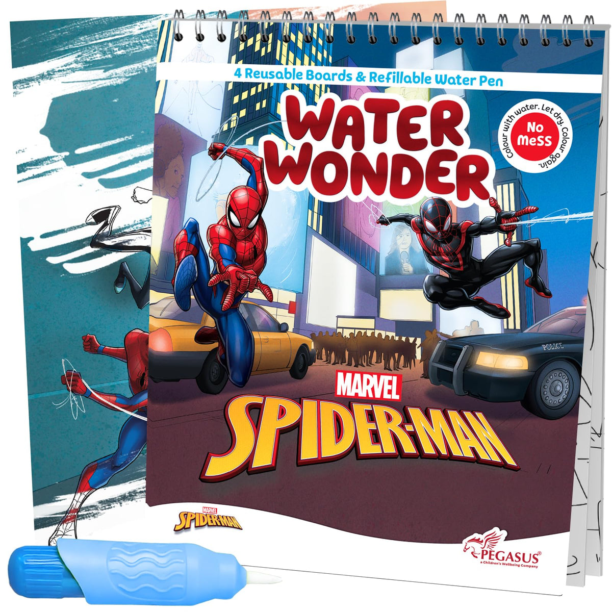 Pegasus Magic Water Book with refillable magical pen for kids 2-5 years - Spiderman | Reusable coloring books for children - self drying with no mess ... 3 + (Reusable Water Wonders Coloring Book)