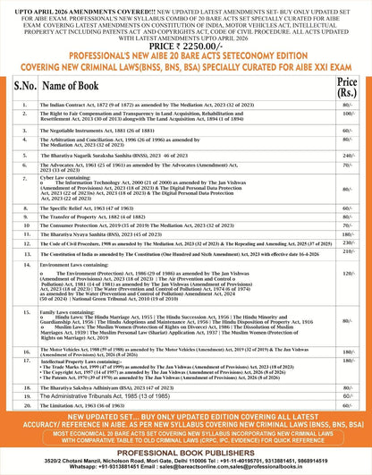 PROFESSIONAL'S NEW SYLLABUS ECONOMY EDITION Bare Acts without Notes for AIBE as per BCI Guidelines- New & Updated Set of 20 Books covering latest amendments includes New Criminal Laws (BNSS, BNS, BSA)