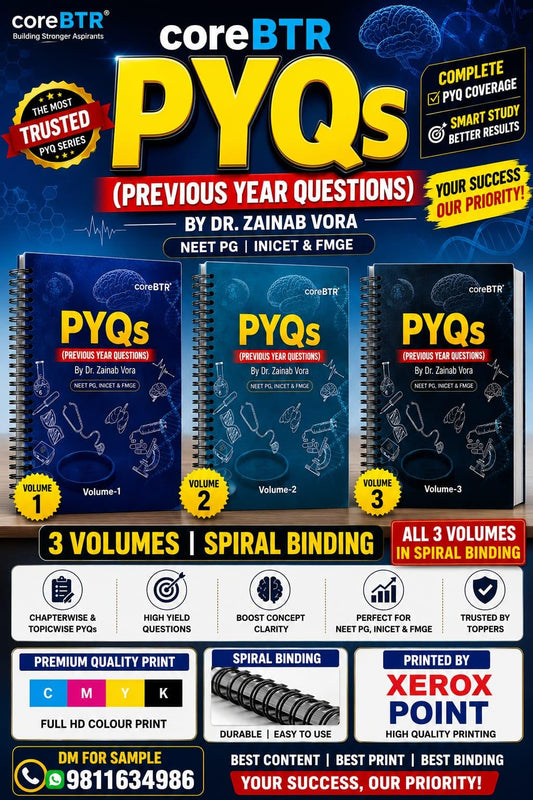Core BTR PYQ's Books Curated by Dr Zainab Vora, Set of 3 Books (vol 1 to 3) by xeroxpoint