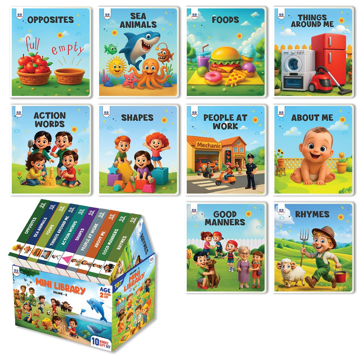My First Library Box Set 10 Board Books | Premium Quality Kids Books for 1 Year - 4 Year Old | Early Learning Books - About Me, Rhymes, Foods, Shapes, ... Around Me, Action Words & People at Work