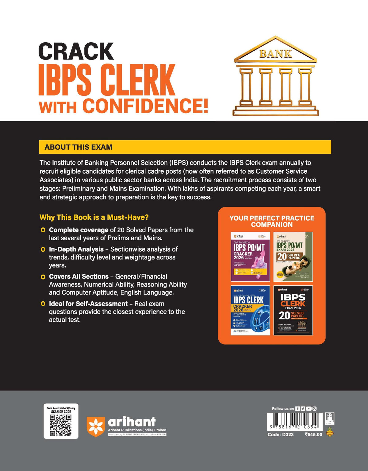 Arihant IBPS Clerk Exam 2026 | 20 Solved Papers for Prelims & Mains | Based on Latest Exam Pattern | Smart Strategy & Alternate Methods | Chapterwise Questions with Difficulty Levels